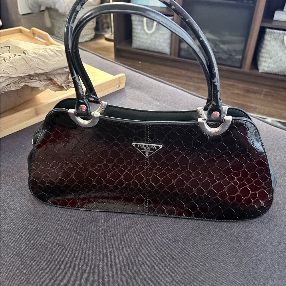 Burgundy Black Patent Leather Shoulder Bag